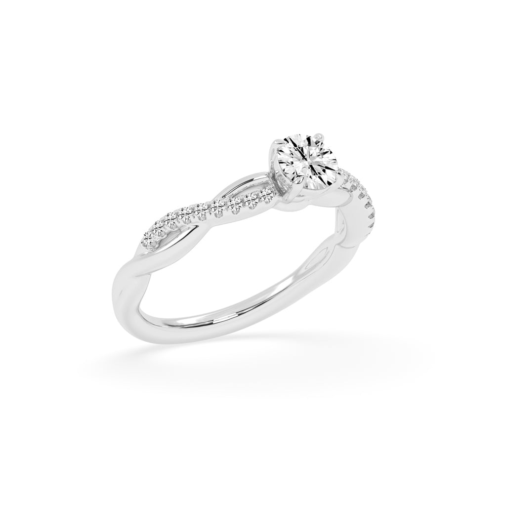 Sidetra braided round cut side stone lab diamond ring