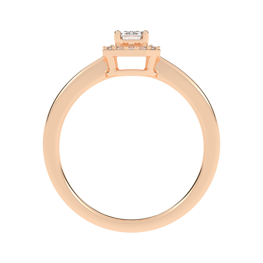 Halotica four prong emerald cut halo lab diamond ring
