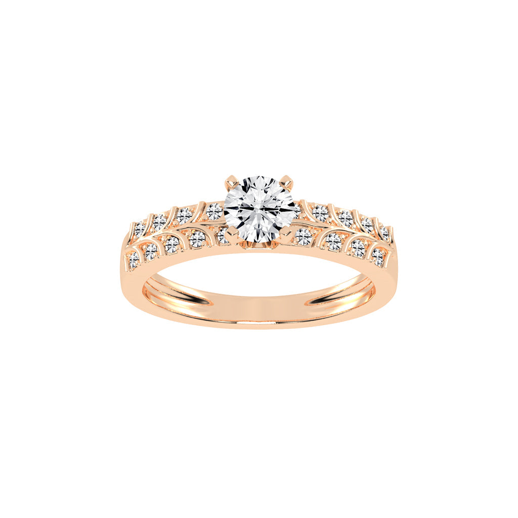 Diovale four prong round cut side stone lab diamond ring