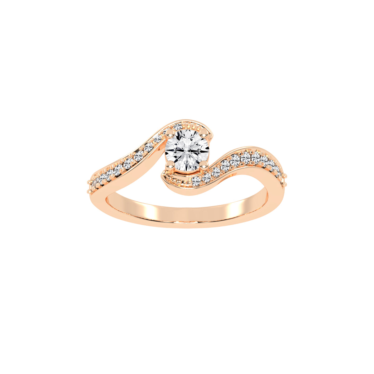 Siderraia Freeform Round Cut Side Stone Lab Diamond Ring