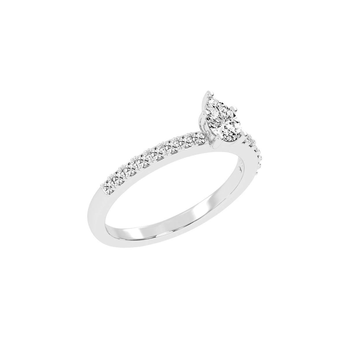 Soliside Five Prong Pear Cut Side Stone Lab Diamond Ring