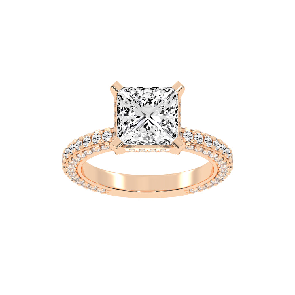 Princess-Cut Diamond Pave Engagement Ring