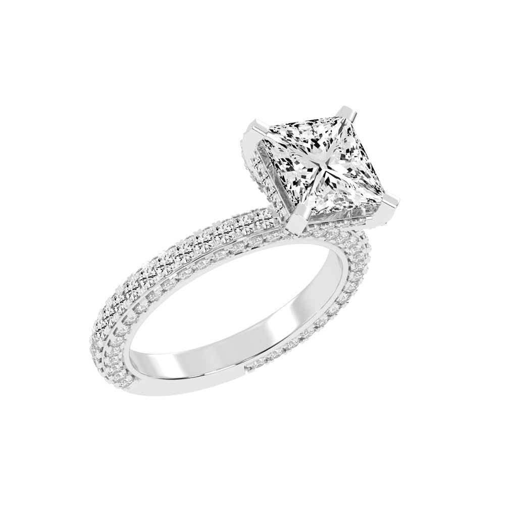 Princess-Cut Diamond Pave Engagement Ring