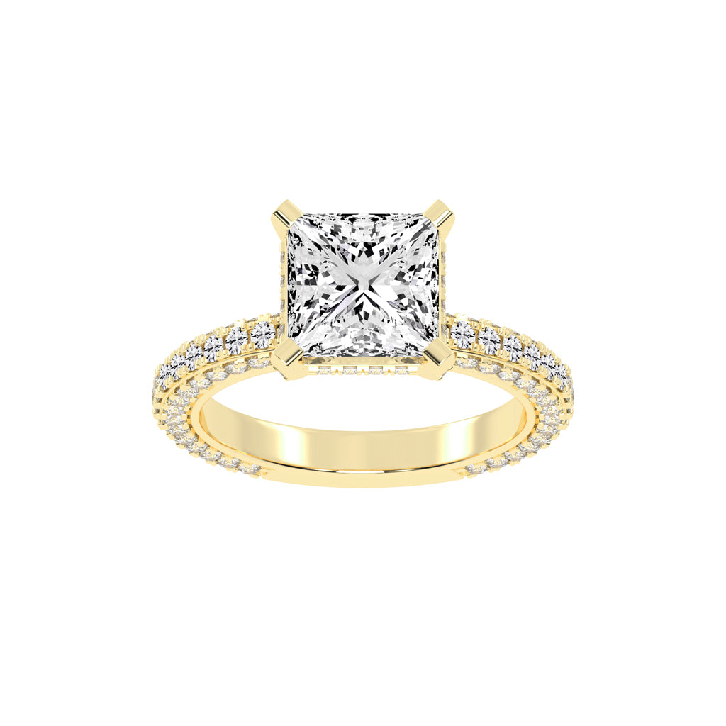 Princess-Cut Diamond Pave Engagement Ring