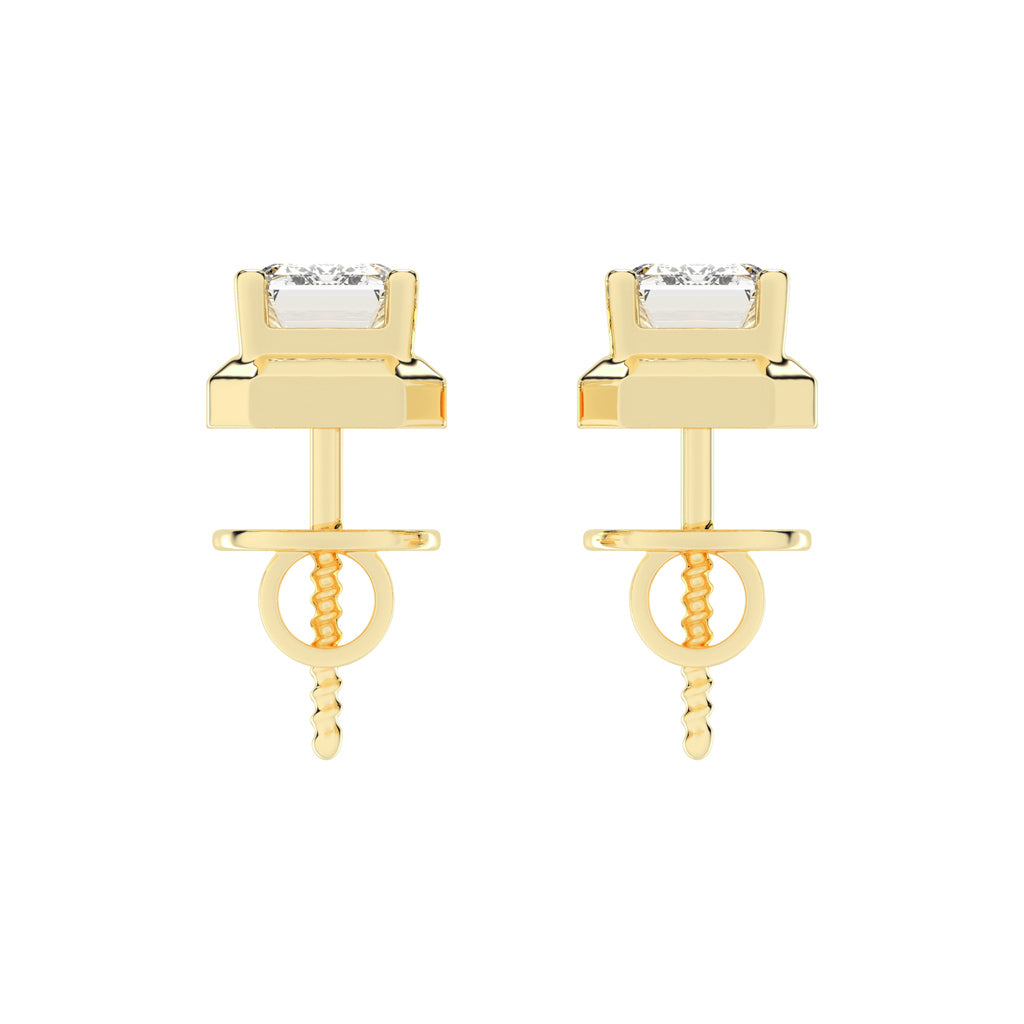 Elegant Emerald Cut Bezel Set Stud Earrings