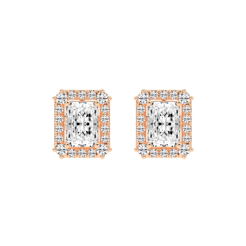 Radiant Cut Halo Stud Earrings