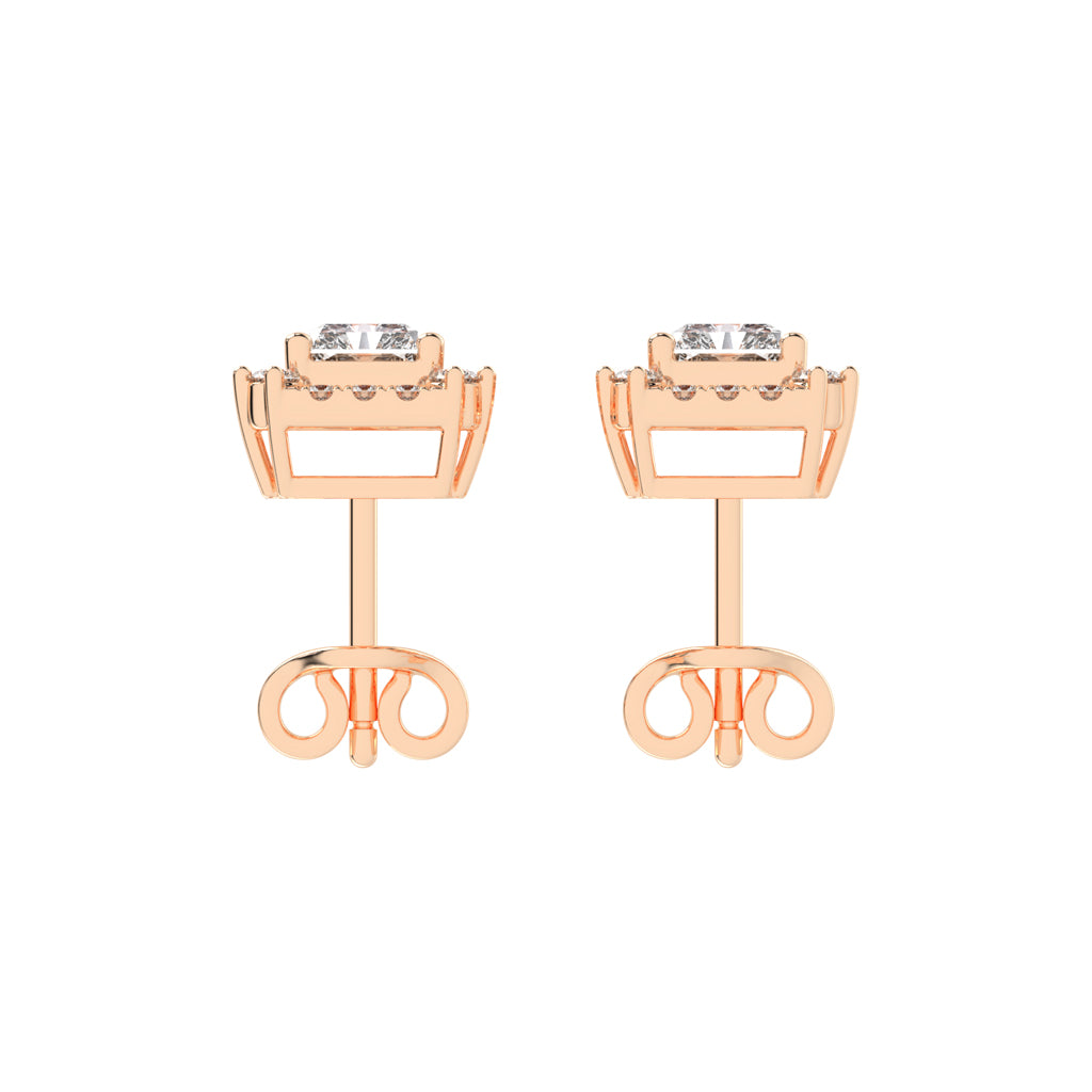 Radiant Cut Halo Stud Earrings