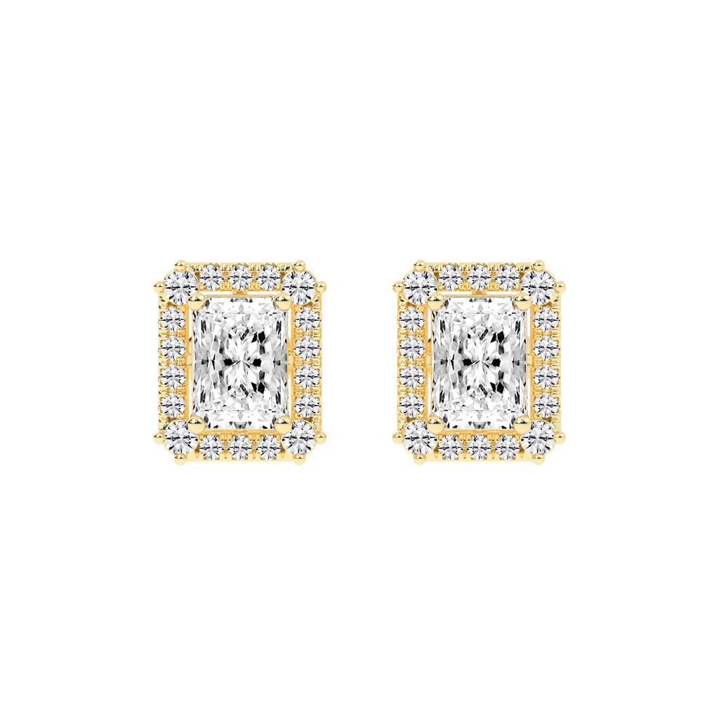 Radiant Cut Halo Stud Earrings