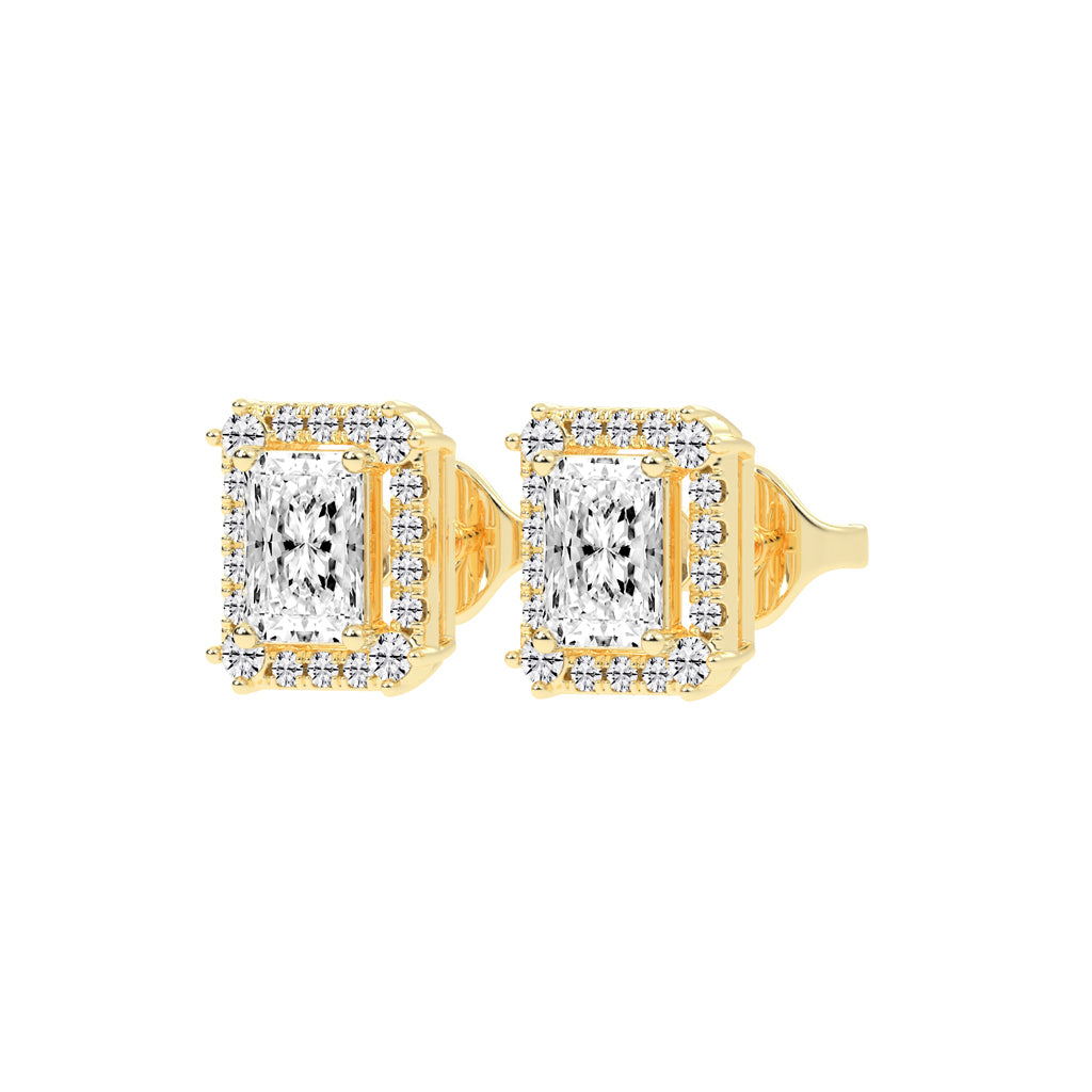 Radiant Cut Halo Stud Earrings