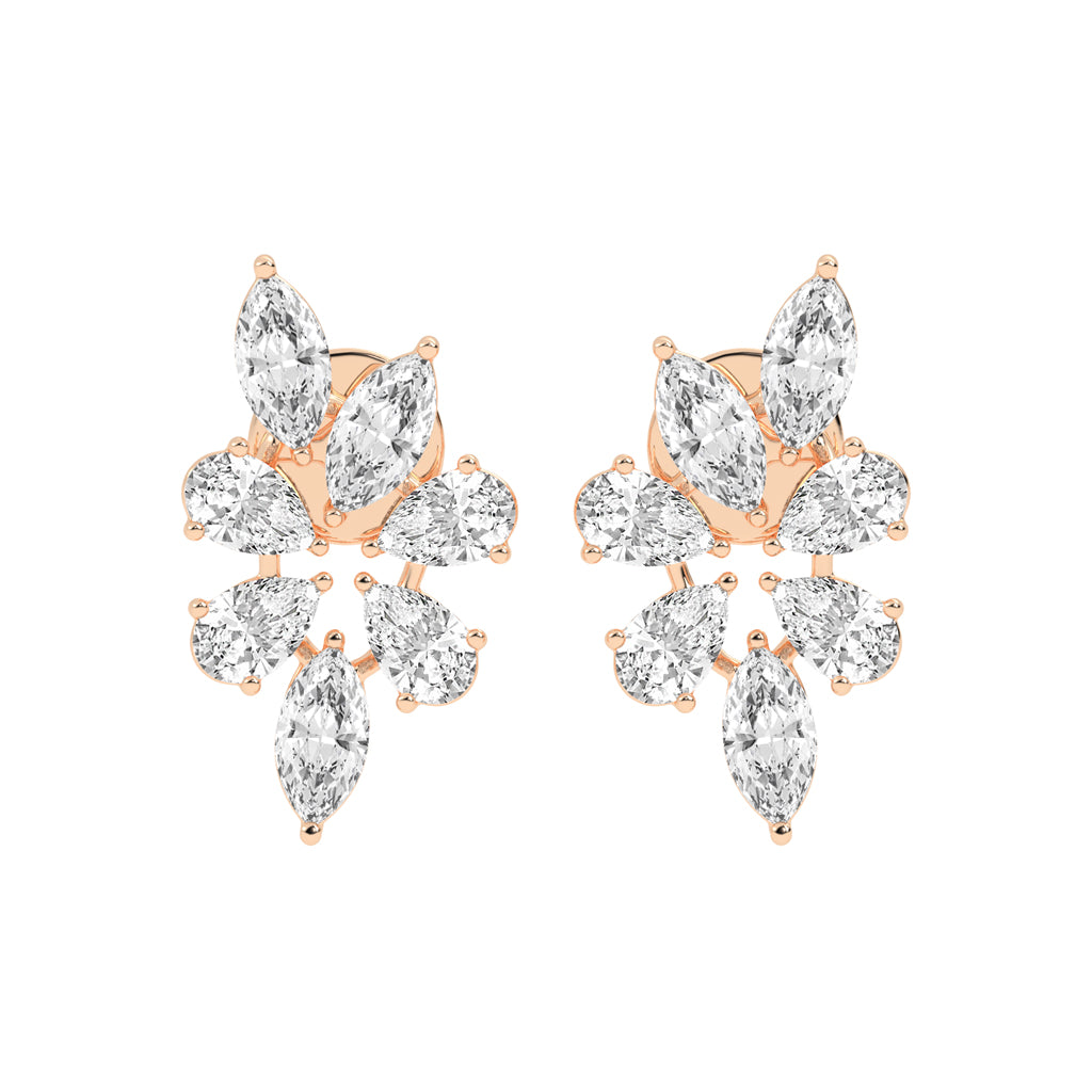 Diamond Bloom Marquise and Pear Cluster Earrings