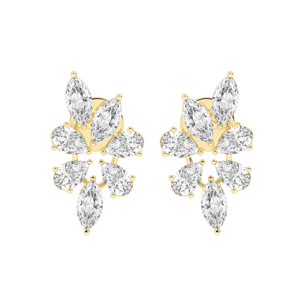Diamond Bloom Marquise and Pear Cluster Earrings