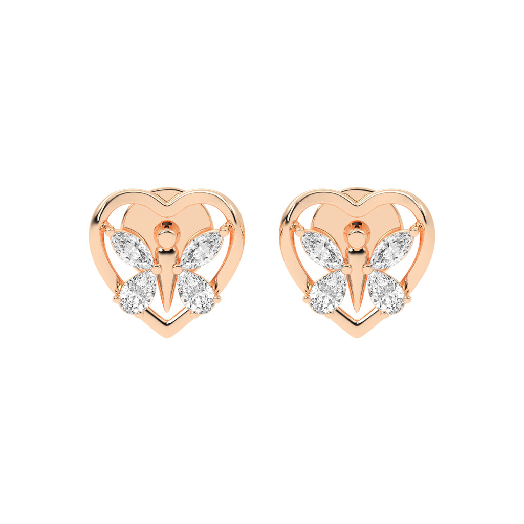 Butterfly Heart Diamond Stud Earrings