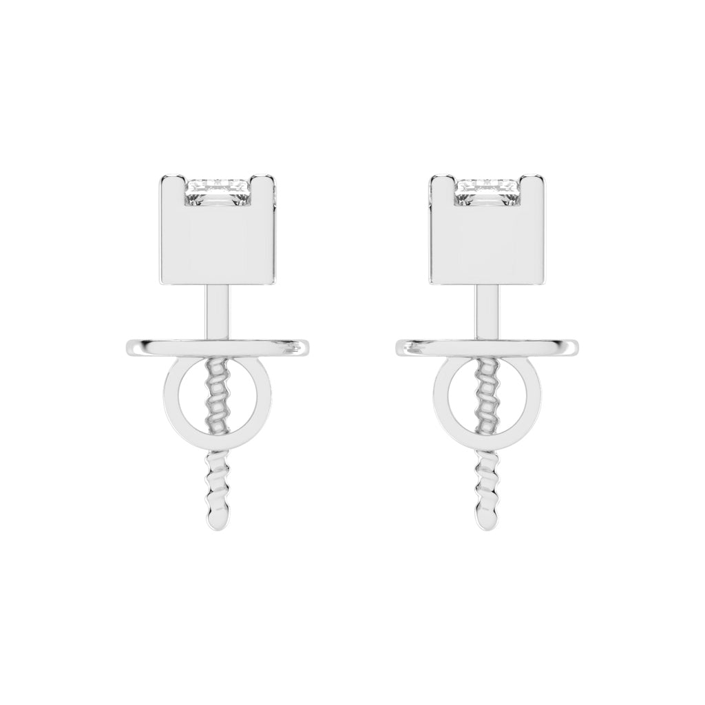 Emerald Shape Gold Solitaire Studs Earrings