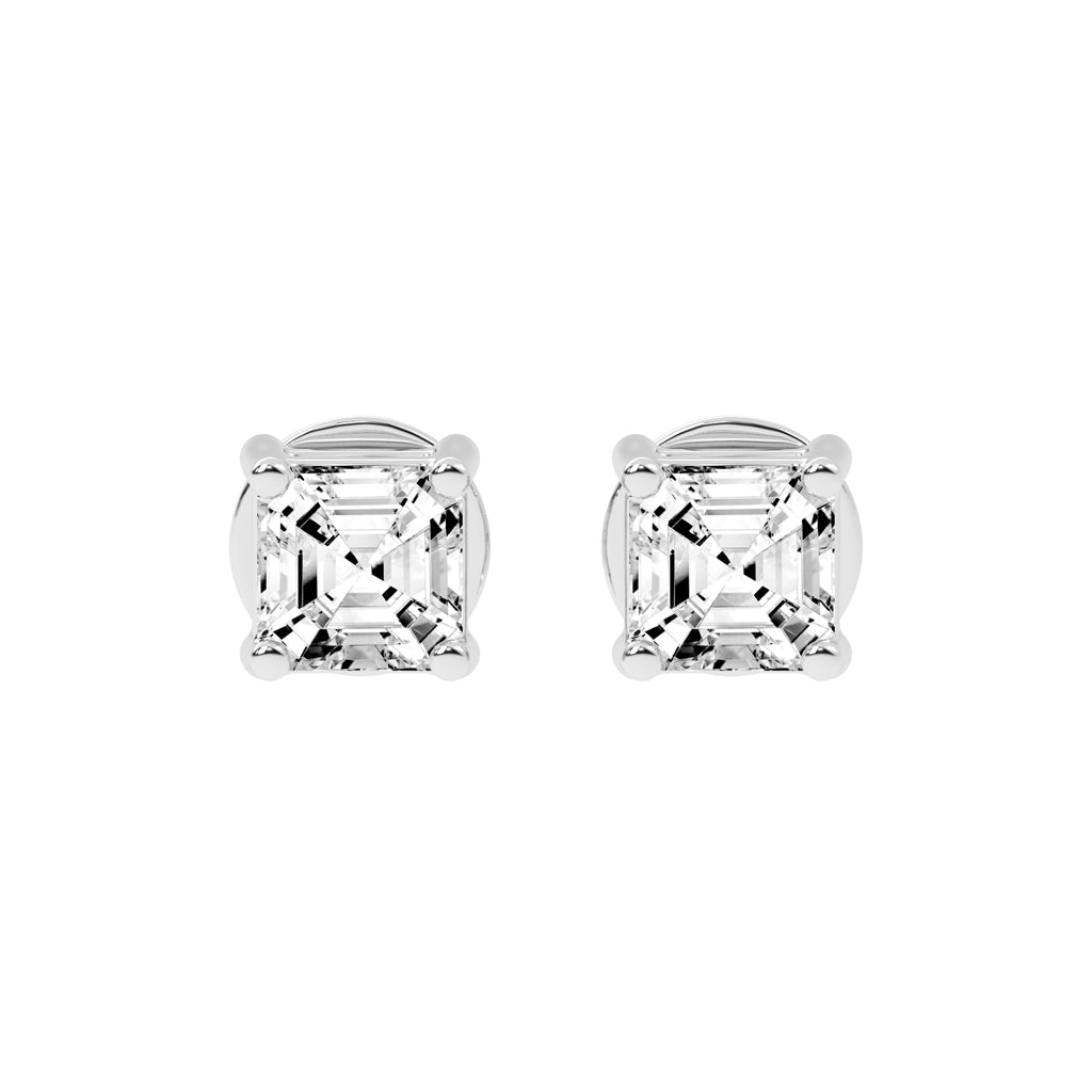 Asscher Shape Yellow Gold Solitaire Studs Earrings
