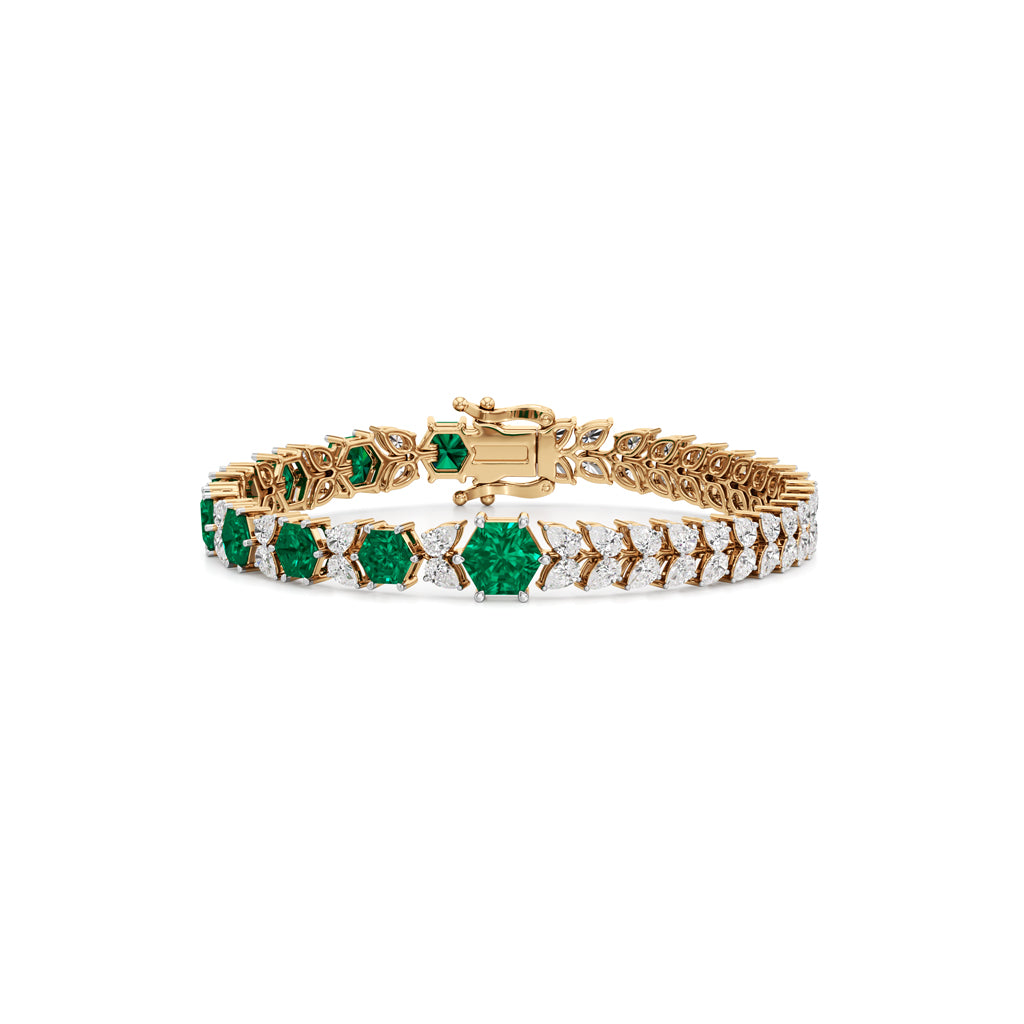Majestic Hexagon Emerald & Pear-Cut 925 Silver 18k Gold Plated Luxury Tennis Bracelet