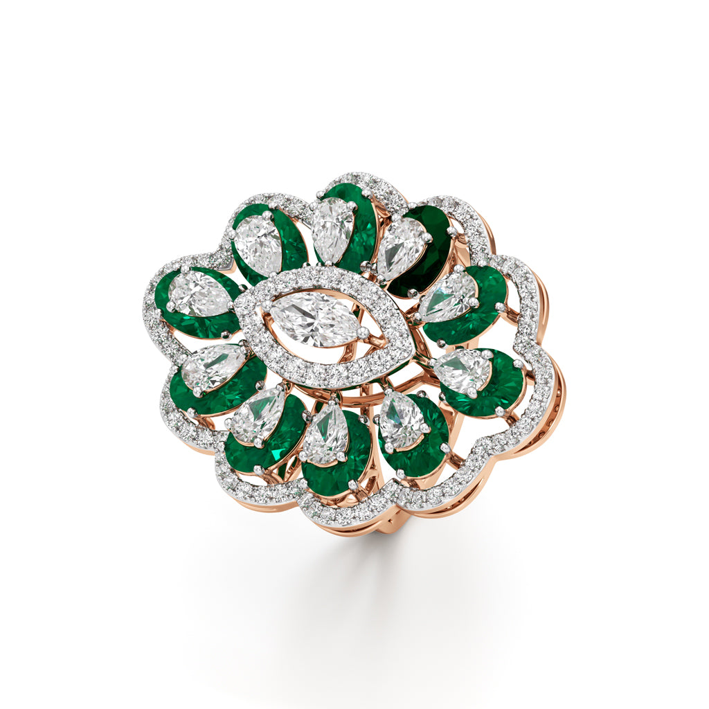 Emerald and Diamond Floral Statement Ring