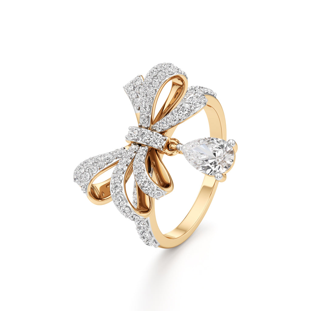 Dazzling Diamond Bow Ring with Dangling Pear