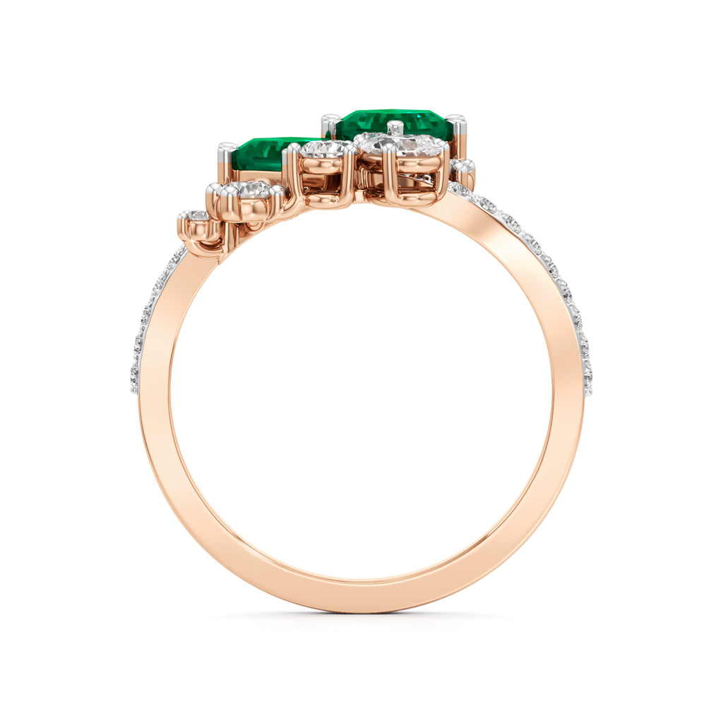Hexagon Emerald & Diamond Cluster Swirl Ring