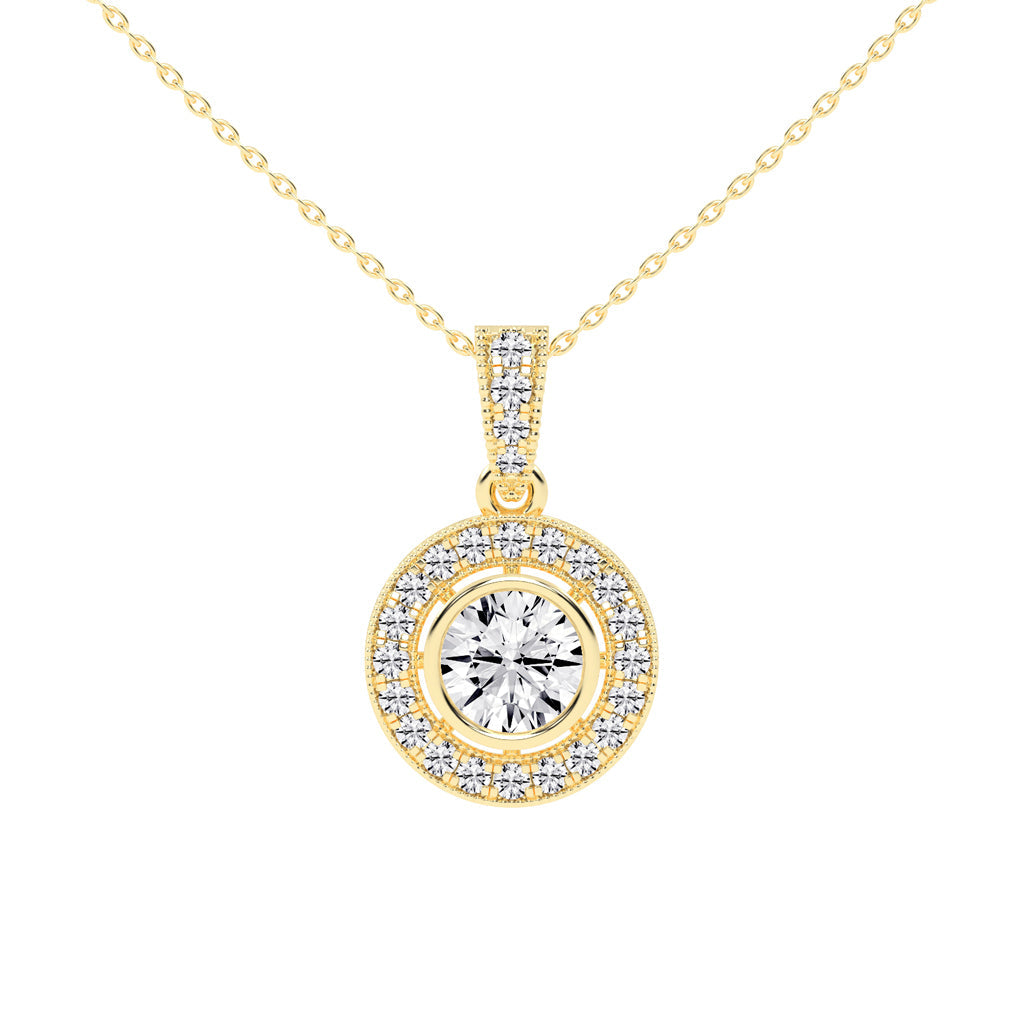 Bellina Bezel round cut Halo lab diamond Pendant