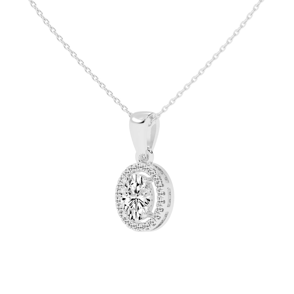 Zerina four prong Oval cut halo lab diamond Pendant