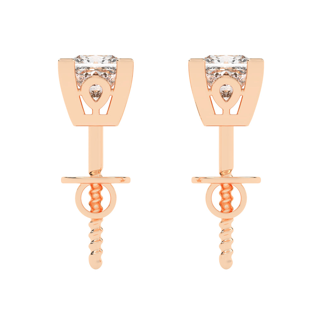 0.5Ct Princess Shape Rose Gold Solitaire Studs Earrings