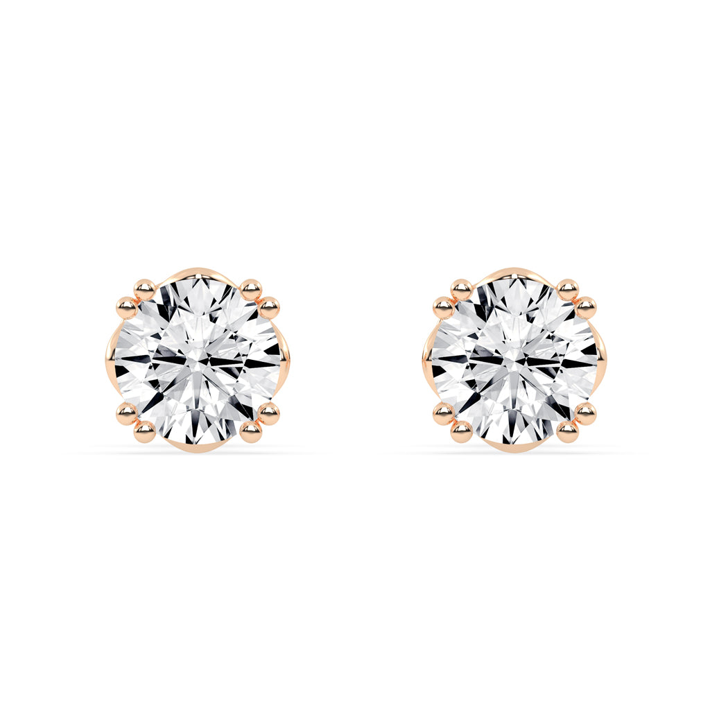 1Ct Round Shape Yellow Gold Solitaire Studs Earrings