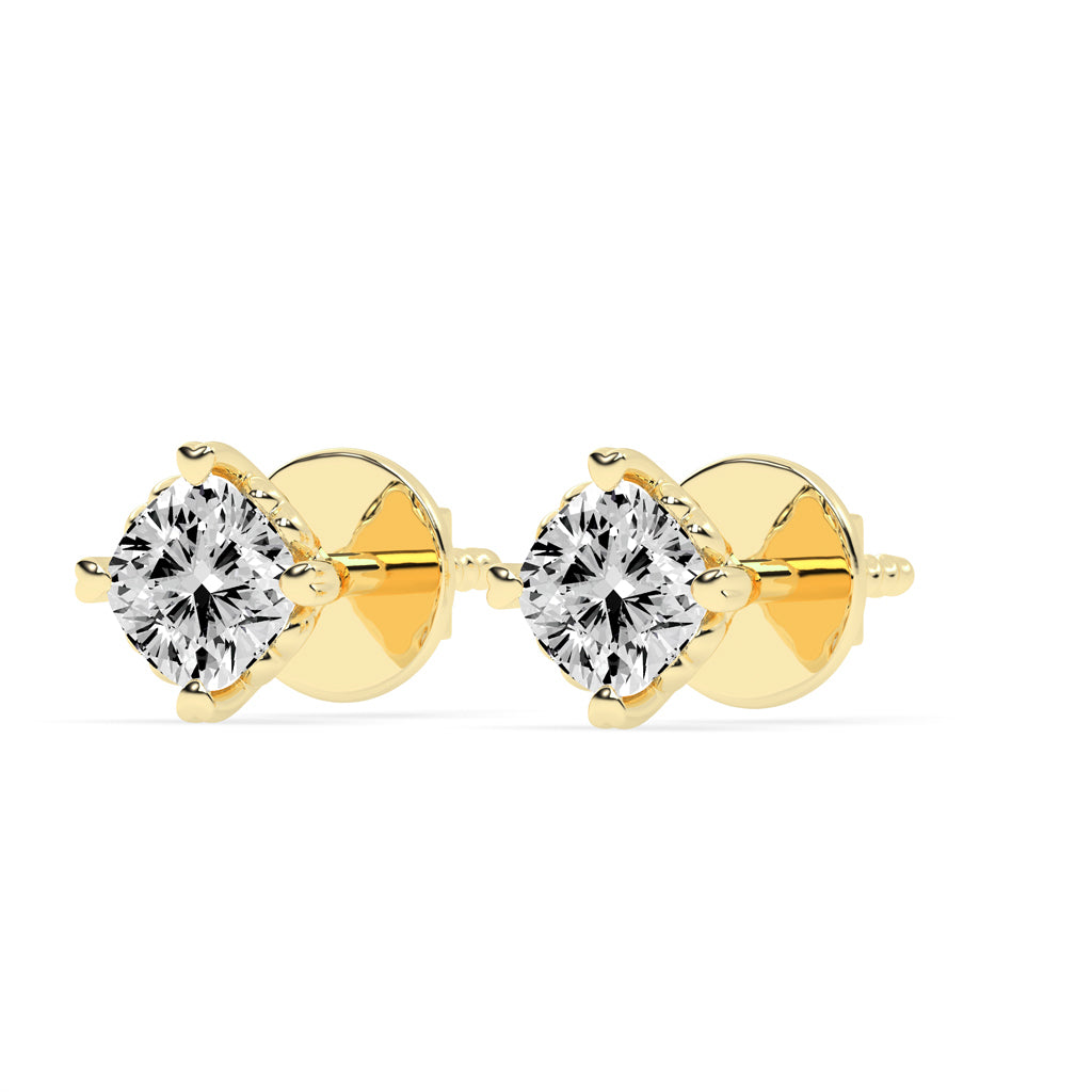 Elegant 925 Silver 18K Gold Plated 4mm Cushion Cut Solitaire Stud Earrings