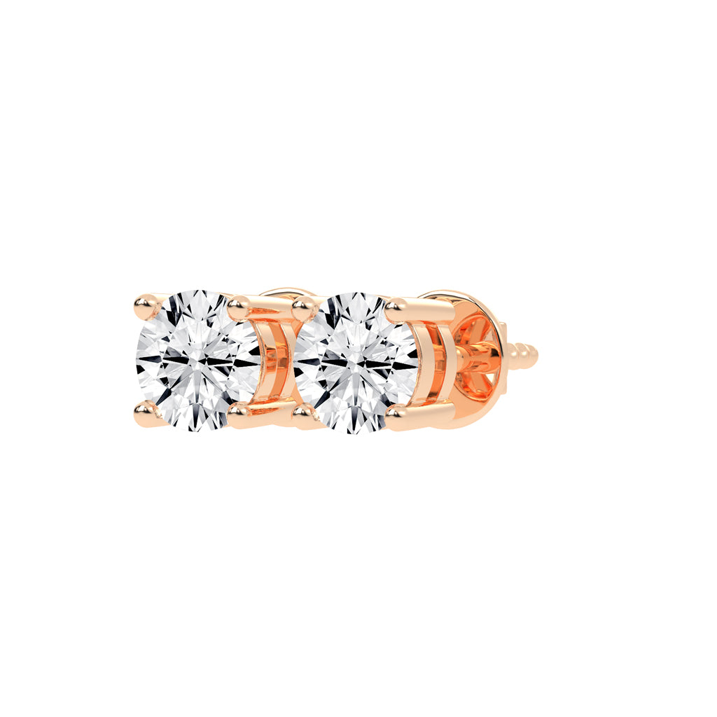 1Ct Round Shape Rose Gold Solitaire Studs Earrings