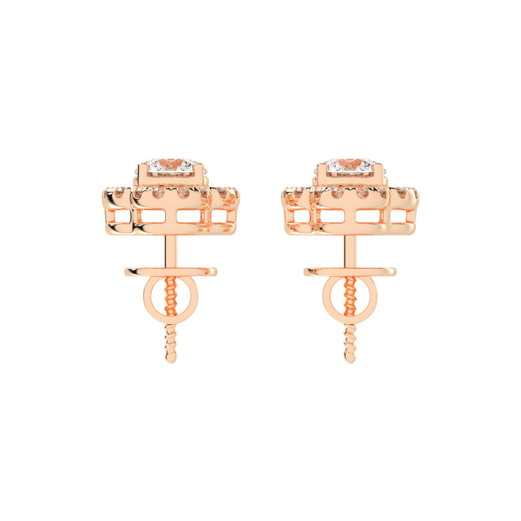 1.5Ct Round Shape Yellow Gold Halo Studs Earrings
