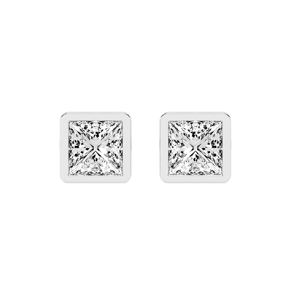 Modern Edge Bezel Princess Diamond Stud Earrings