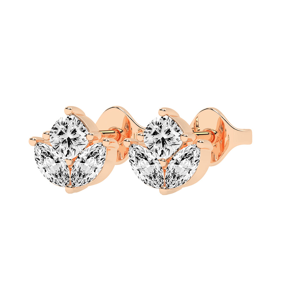 Elegant Petalette Round Marquise Diamond Studs