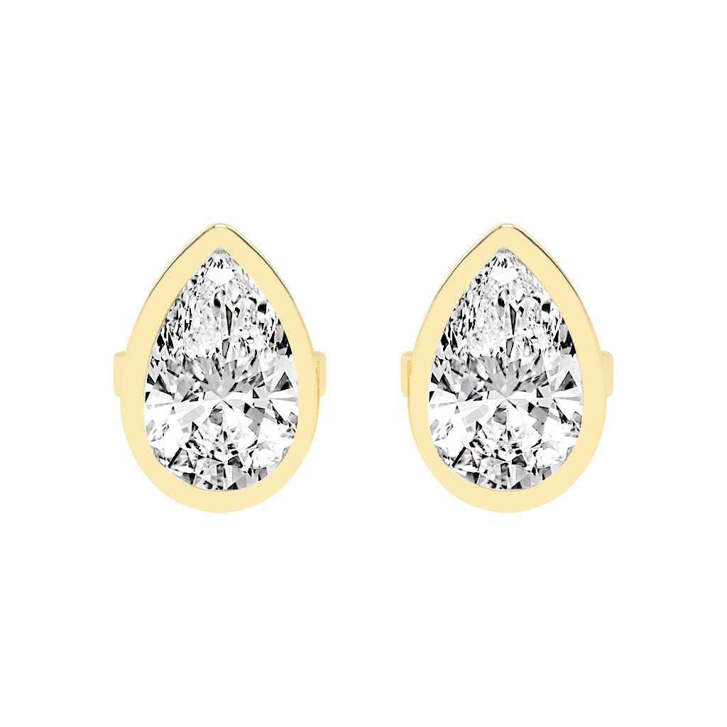 Modern Contoured Pear Bezel Set Diamond Studs