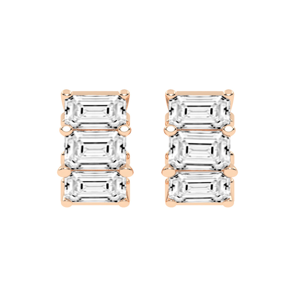 Tiered Emerald-Cut Diamond Studs