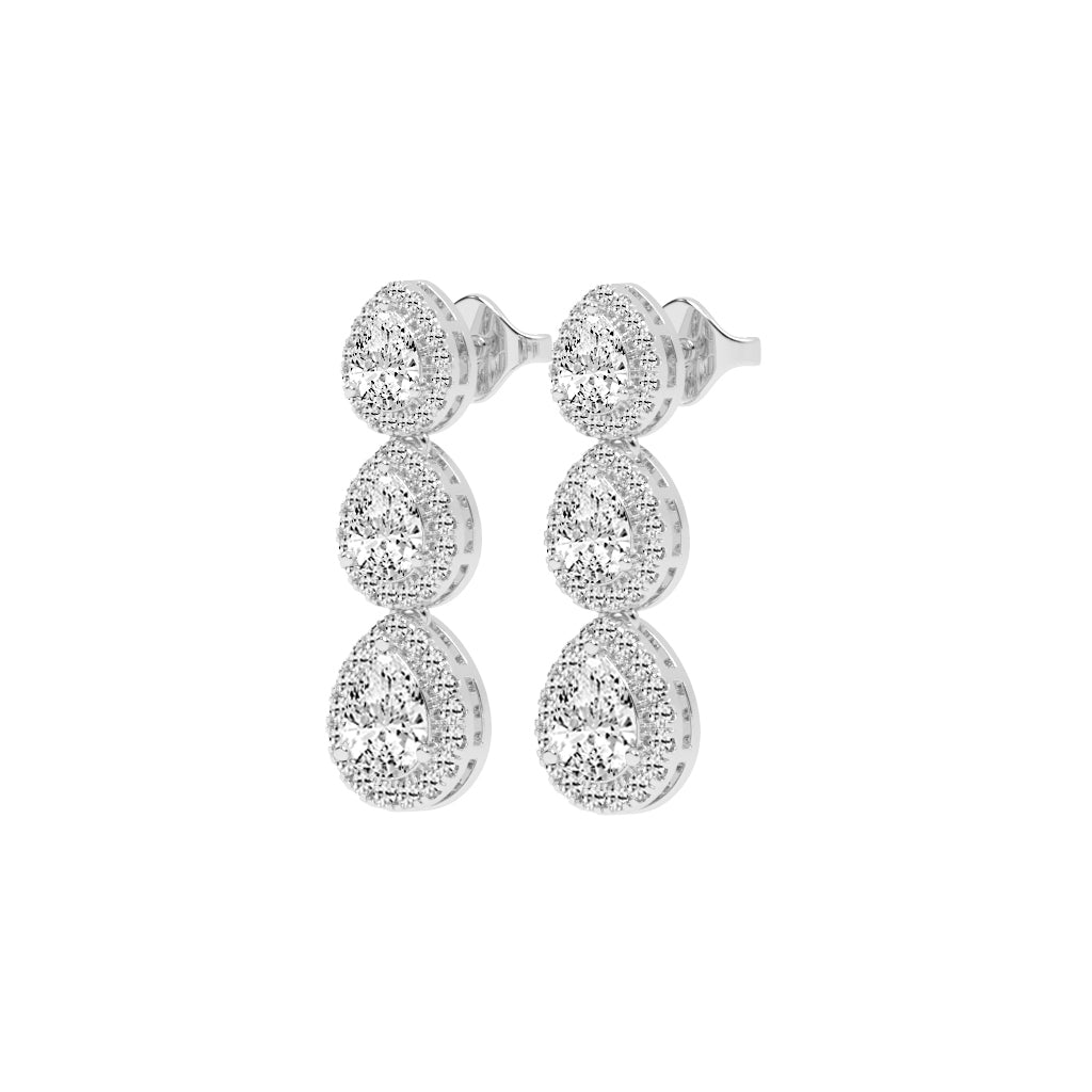 Triple Pear Halo Drop Earrings