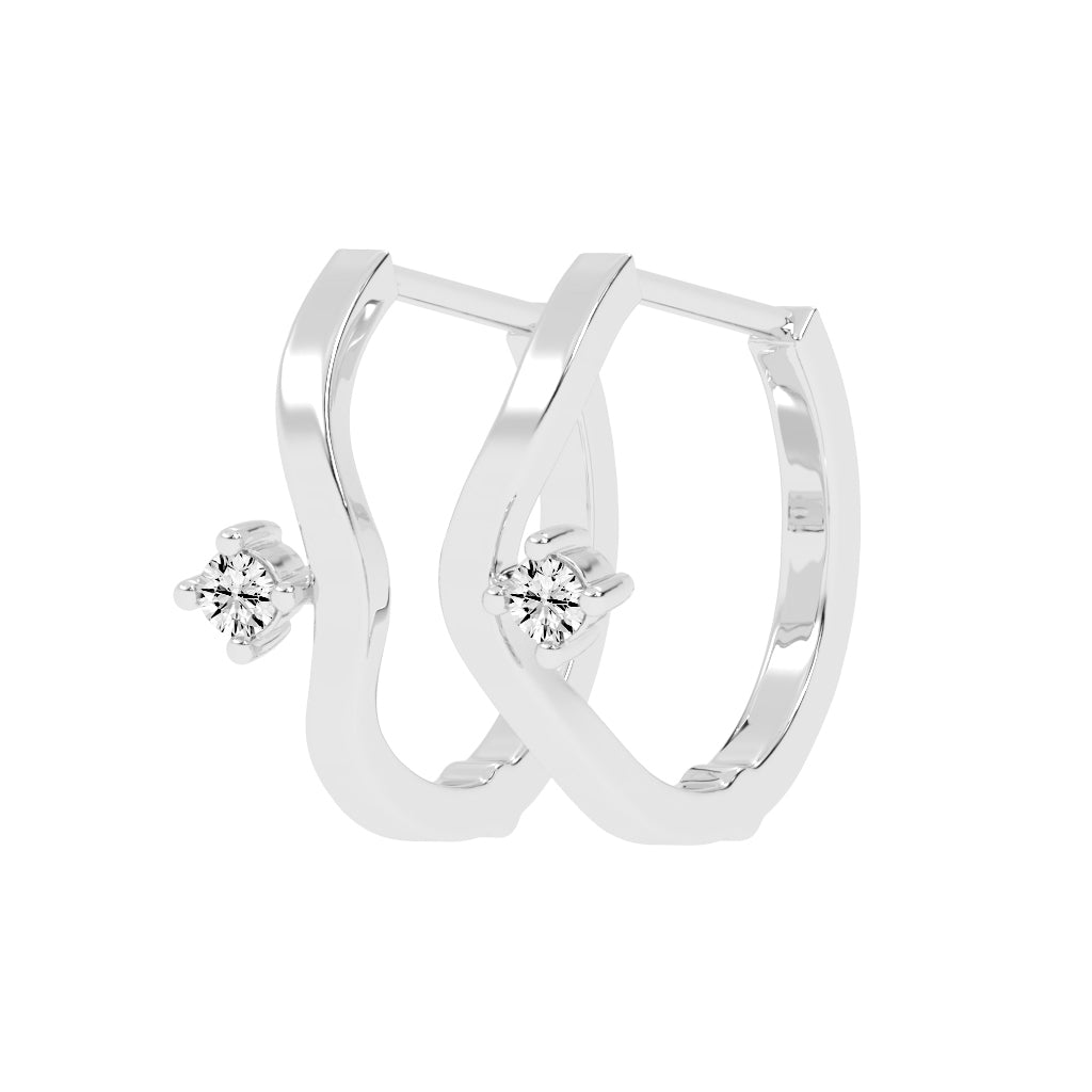 Wavy Solitaire Huggie Hoops