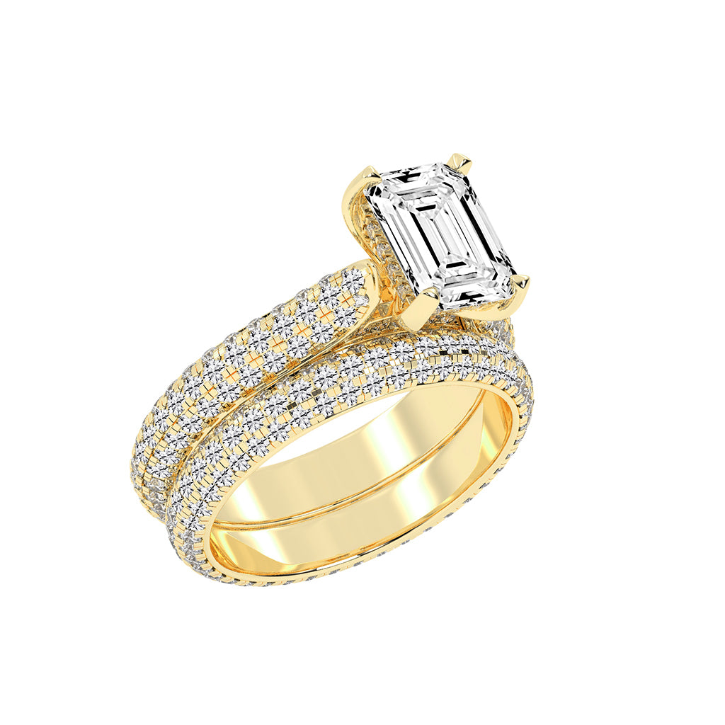 Luxeon Pave setting emerald cut classic lab diamond ring