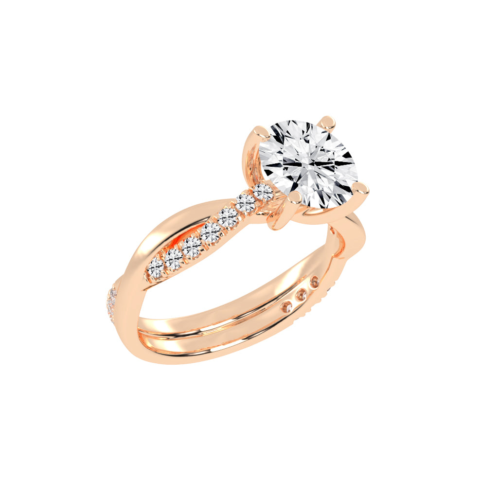 Twisted Pave Solitaire Ring Set