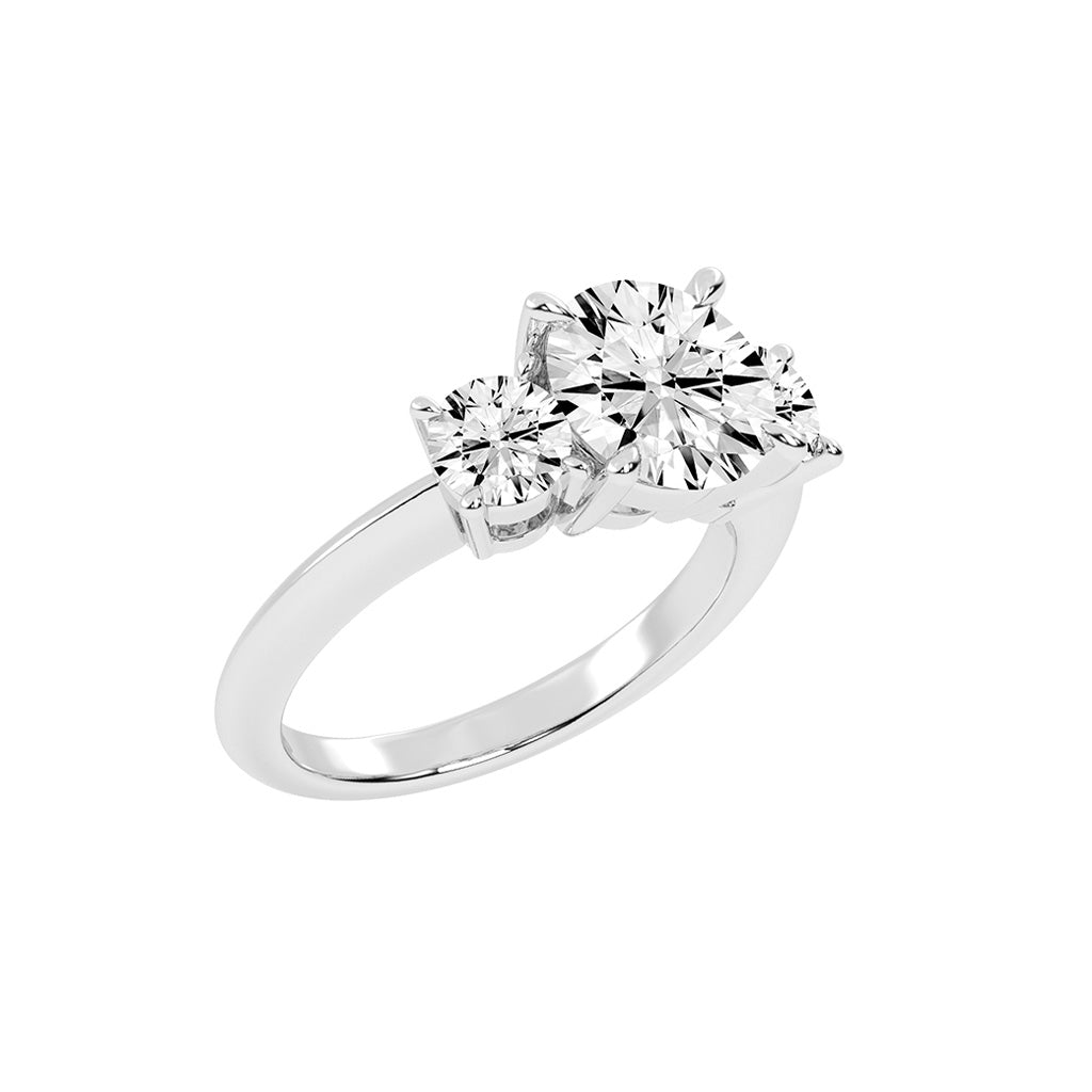 Triamore classic round cut three stone lab diamond ring