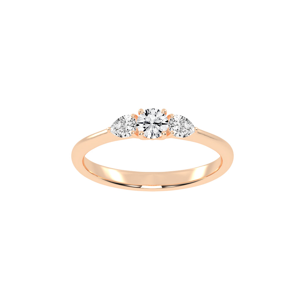 Trisaria pear shaped three stone lab diamond ring