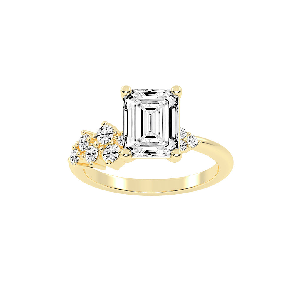 Sidara Emerald Round Cut Side Stone Lab Diamond Ring