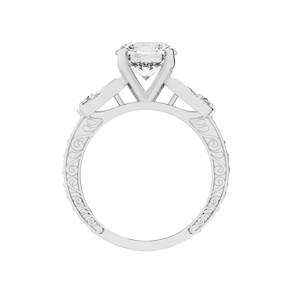 Diaraine Four Tab Round Cut Classic Lab Diamond Ring