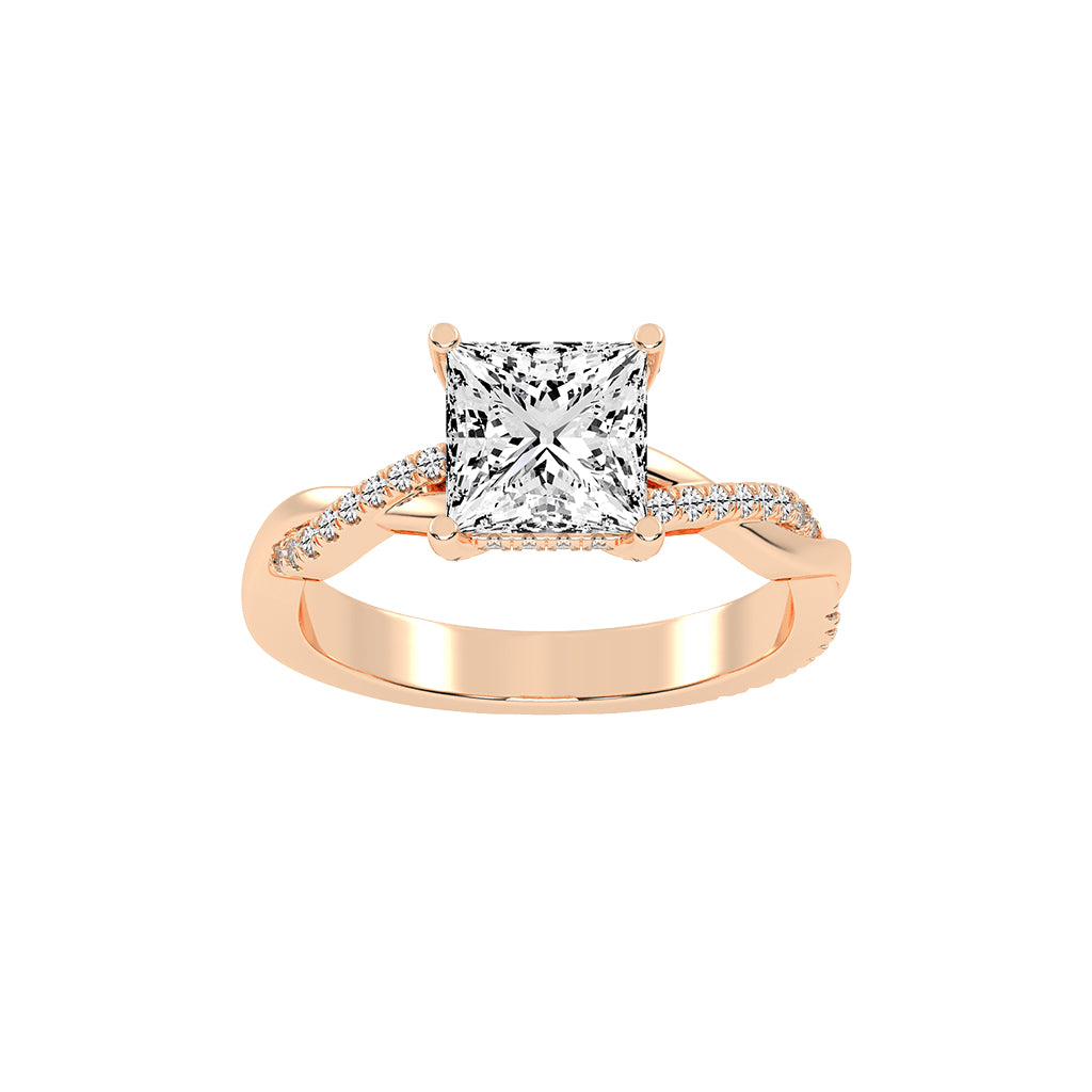 Gloriane Twist Princess Cut Side Stone Lab Diamond Ring
