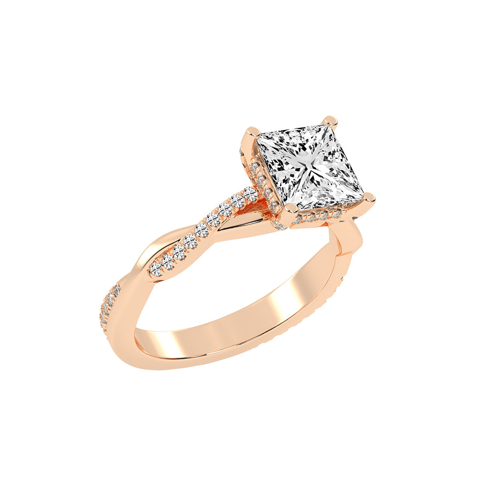 Gloriane Twist Princess Cut Side Stone Lab Diamond Ring