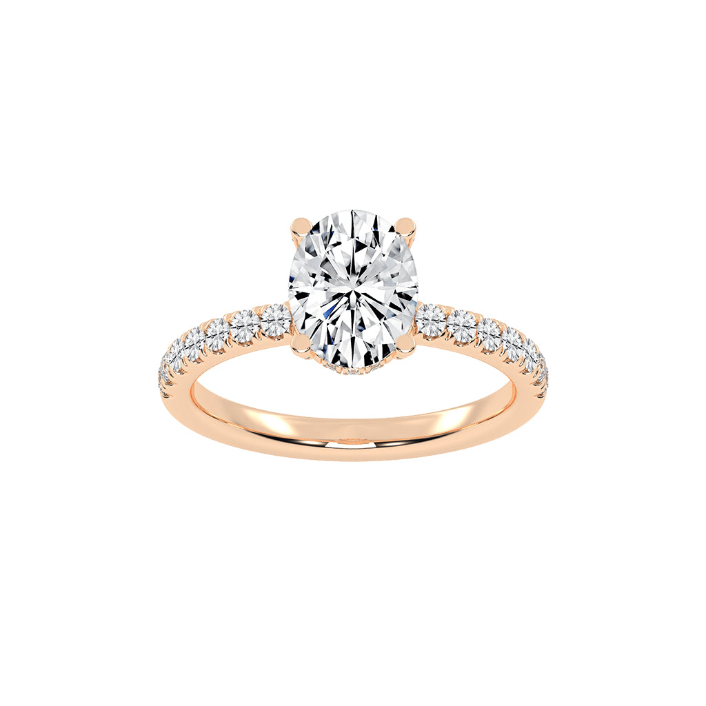 Glimare Oval Cut Side Stone Lab Diamond Ring