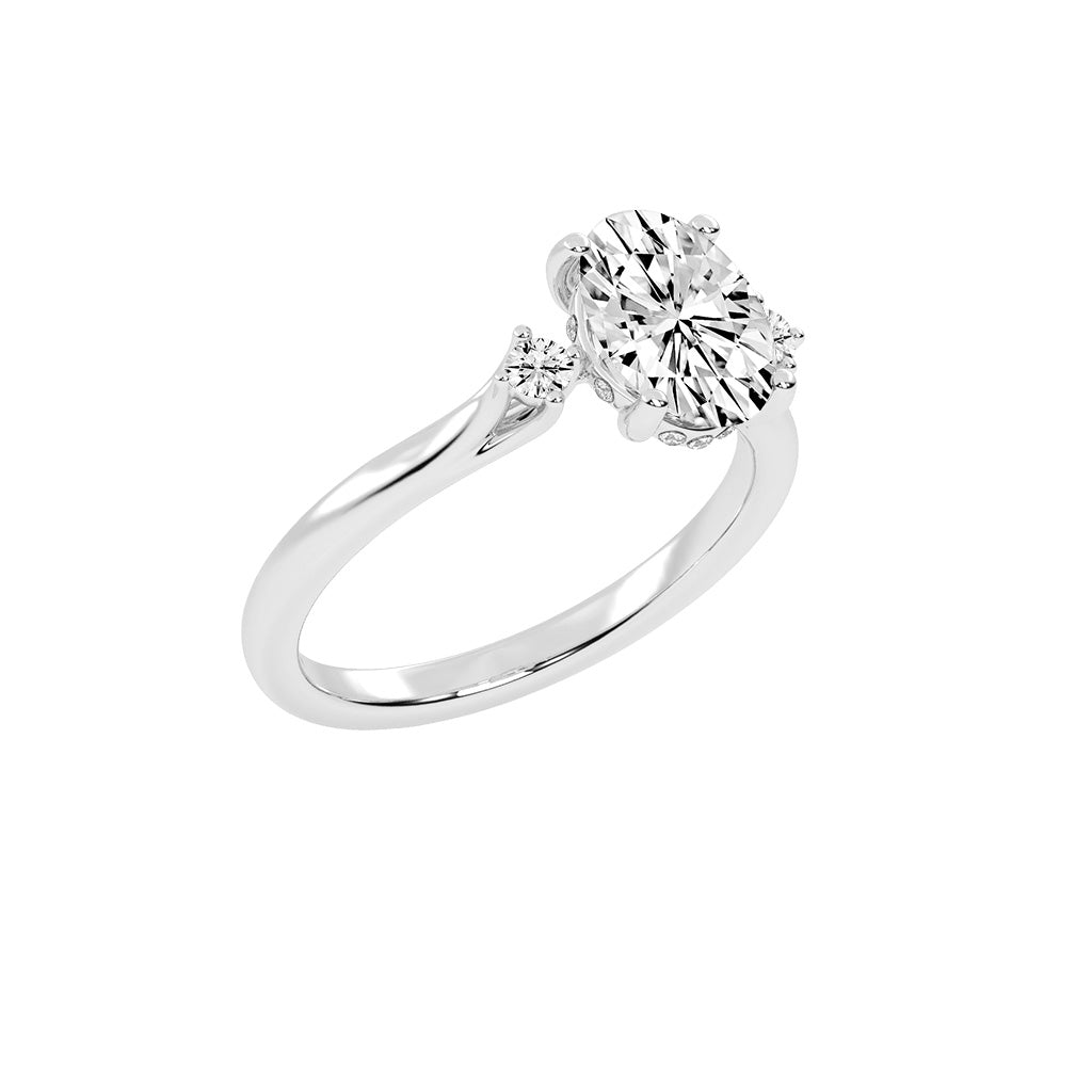 Trinara Four Prong Oval Cut Three Stone Lab Diamond Ring