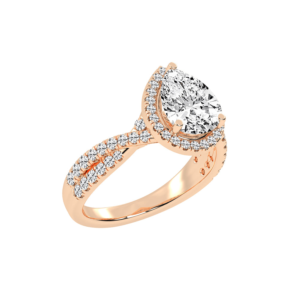 Haliovante Split Shank Pear Cut Halo Lab Diamond Ring