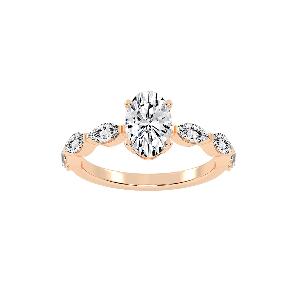 Lustris Vintage Inspired Oval Cut Side Stone Lab Diamond Ring