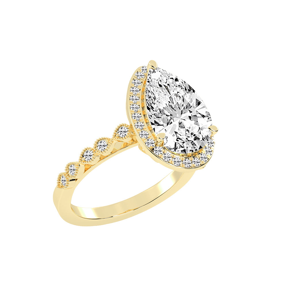 Haliviera Bezel Setting Pear Cut Halo Lab Diamond Ring