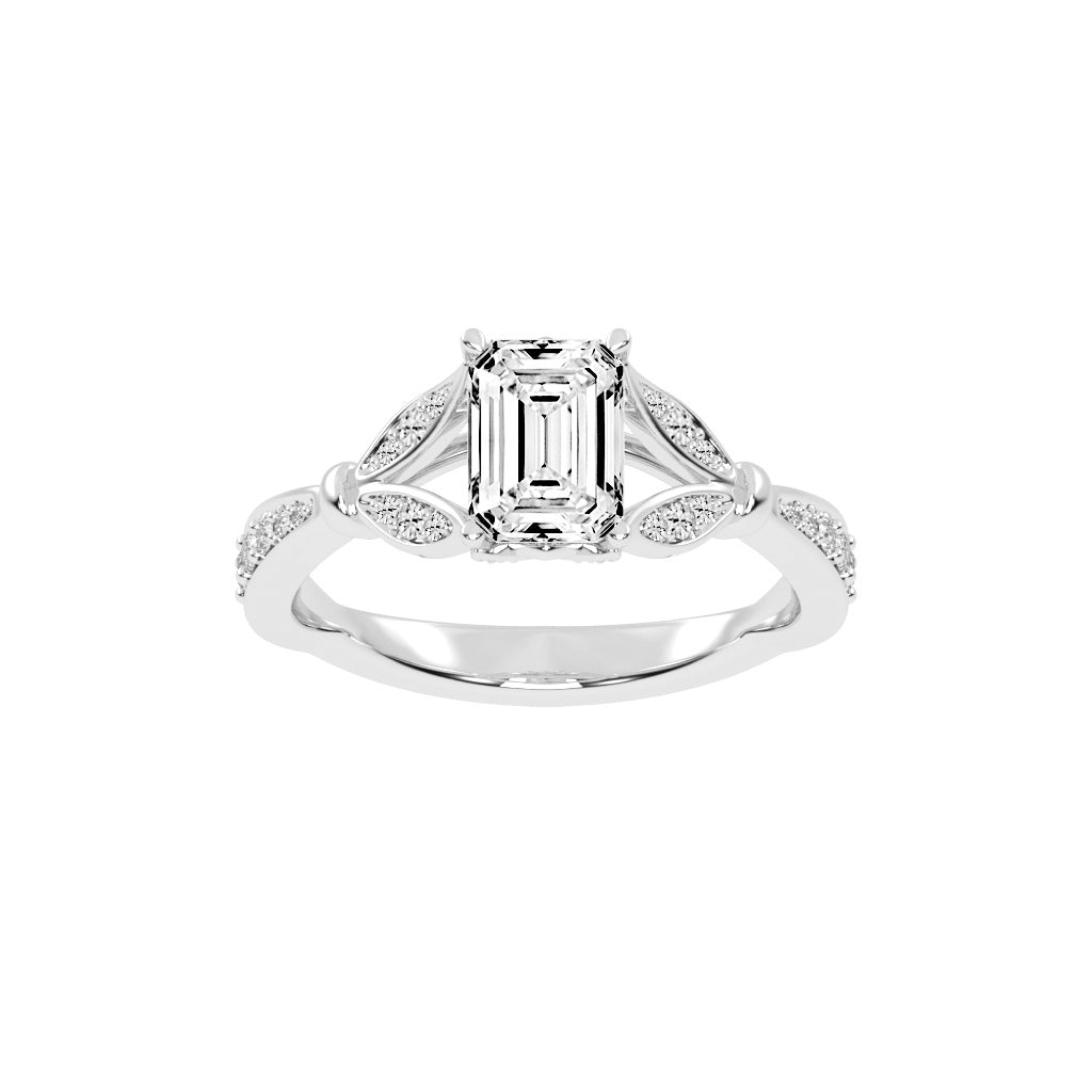Crystenva Criss-Cross Emerald Cut Side Stone Lab Diamond Ring