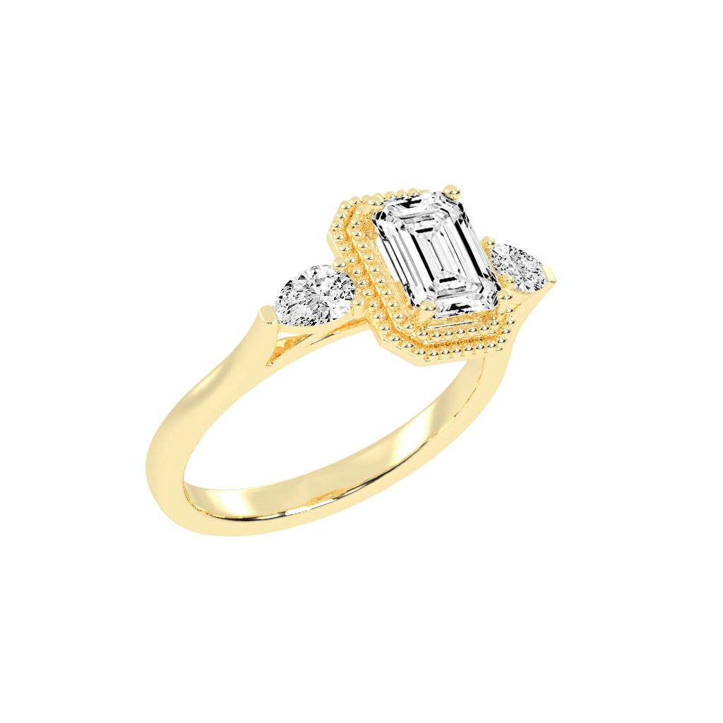 Halionne Four Prong Emerald Cut Halo Lab Diamond Ring